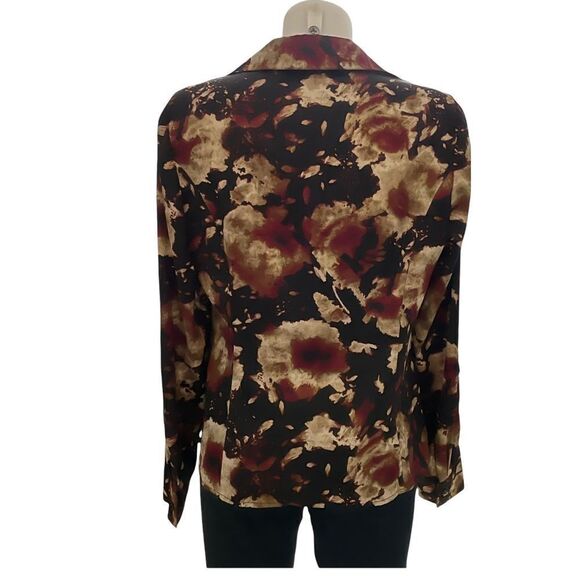 JONES NEW YORK STRETCH FLORAL RUFFLED LONGSLEEVE SATIN TOP W/ COLLAR‎ sz 10 - Picture 6 of 9